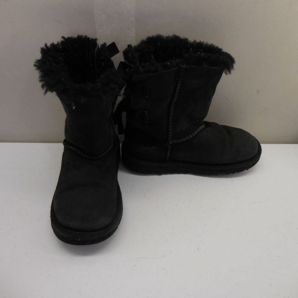 UGG Australia Bailey Bow Todler's Size 12 US Black‎ Suede Shearling Boots 3280T